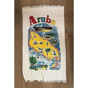 Vintage Cannon 70s/80s ARUBA colorful souvenir travel beach towel retro fringe